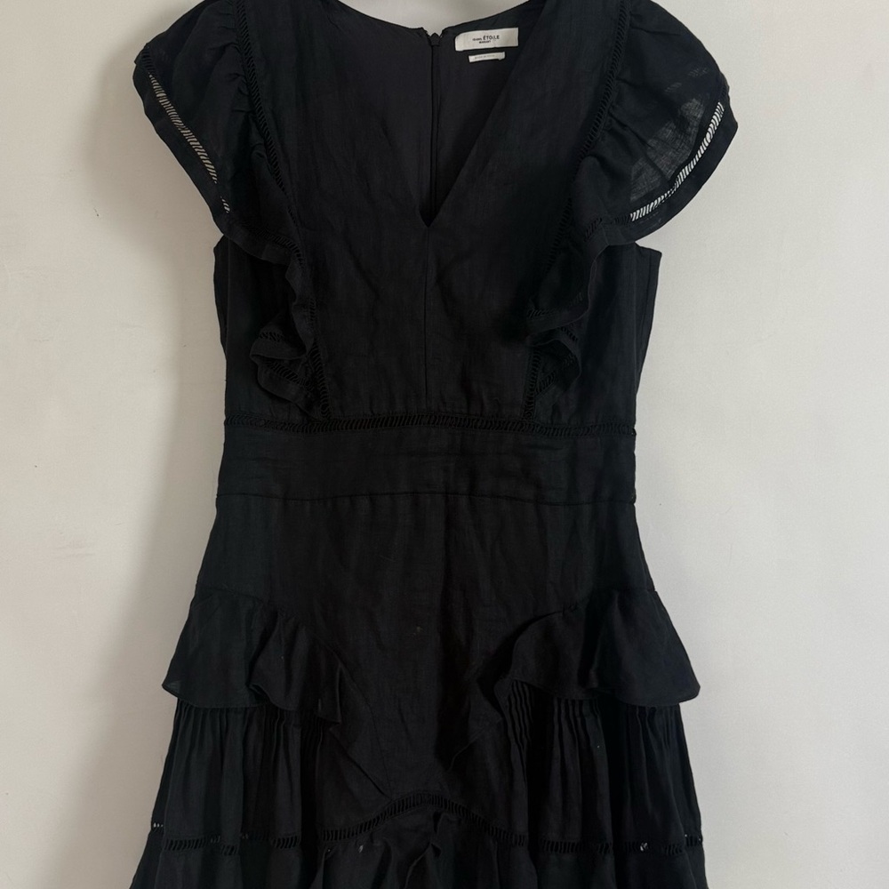 ISABEL MARANT Black Linen Ruffle Mini Dress - Picture 4 of 6